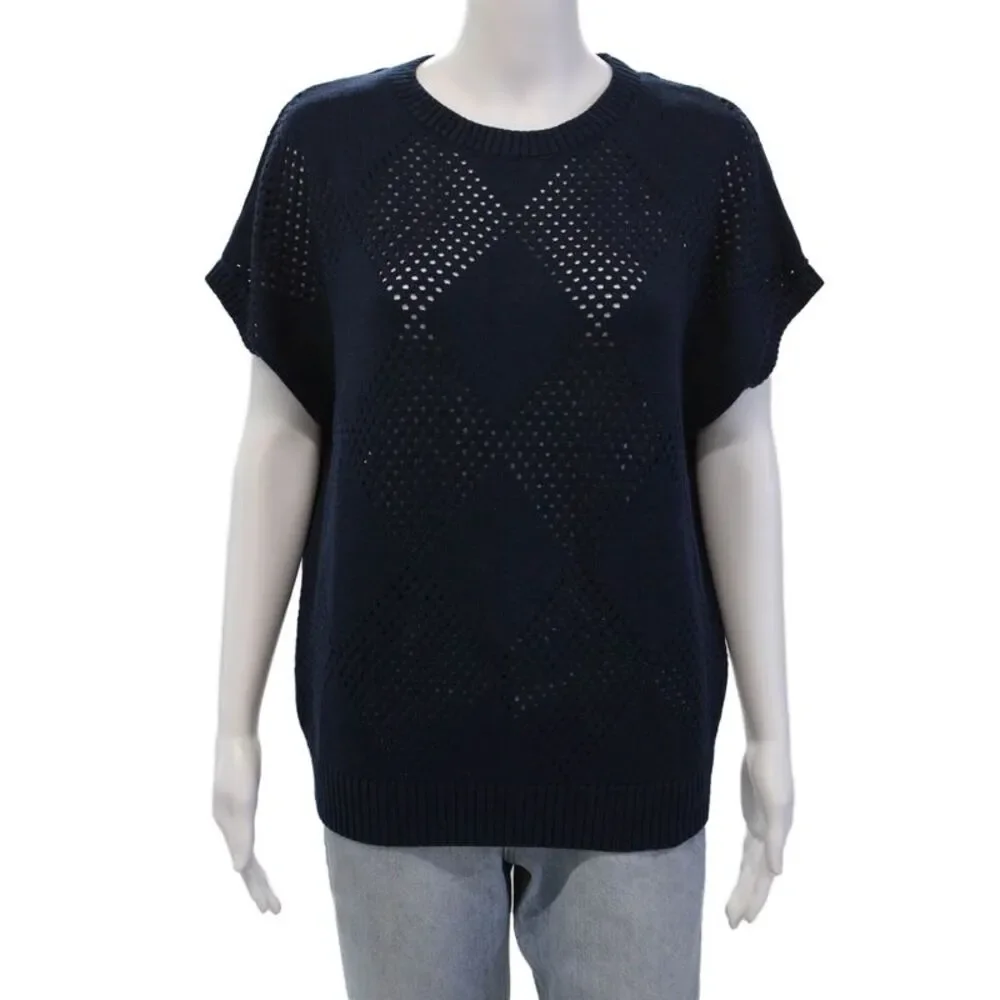 Wilsons Womens Mesh Argyle Sleeveless Oversized Sweater Vest Blue Size M